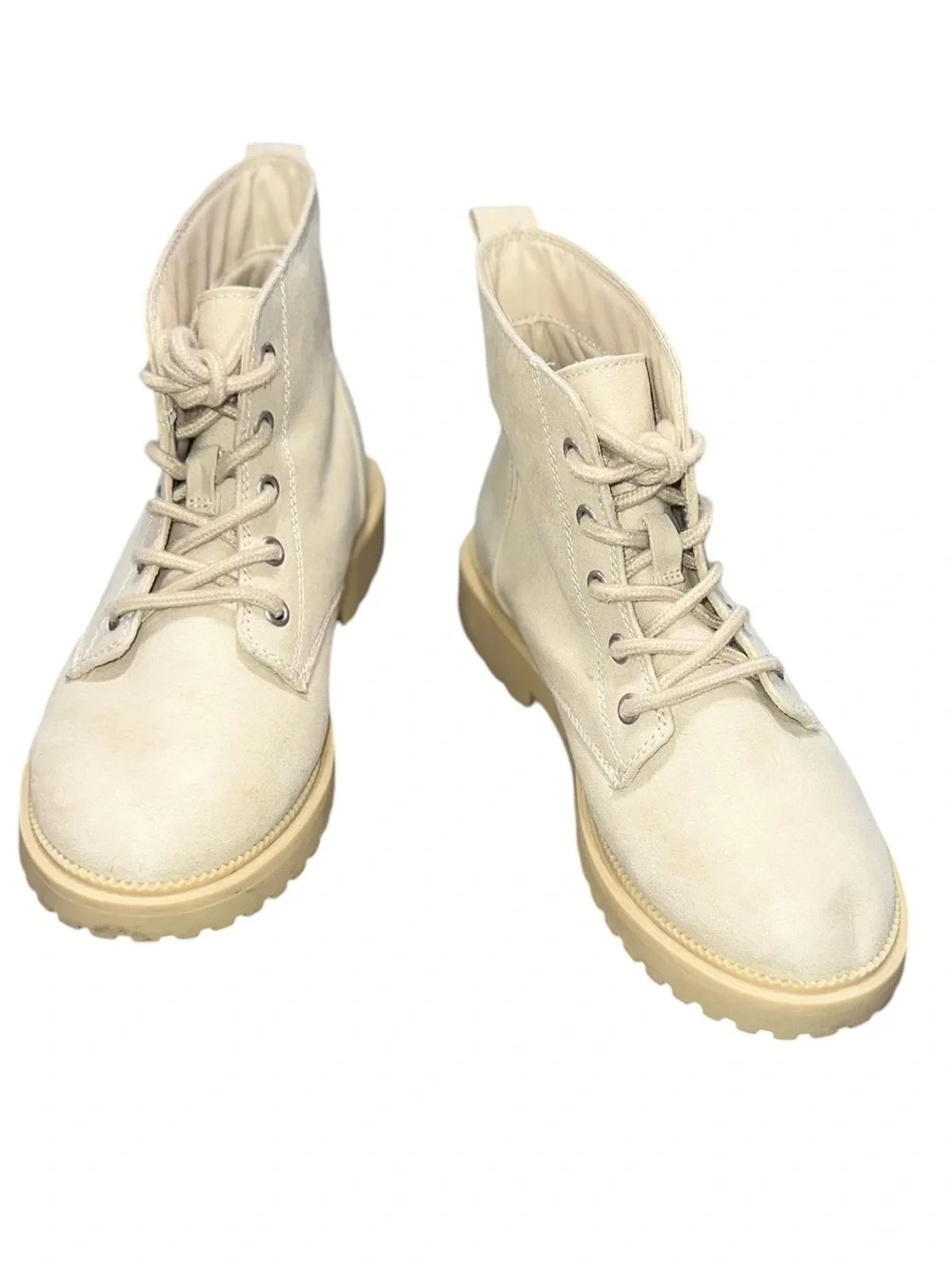 Cat & Jack Quinoa Canvas Combat Boots Kids Size 2 Cream Lace-Up Ankle Boots